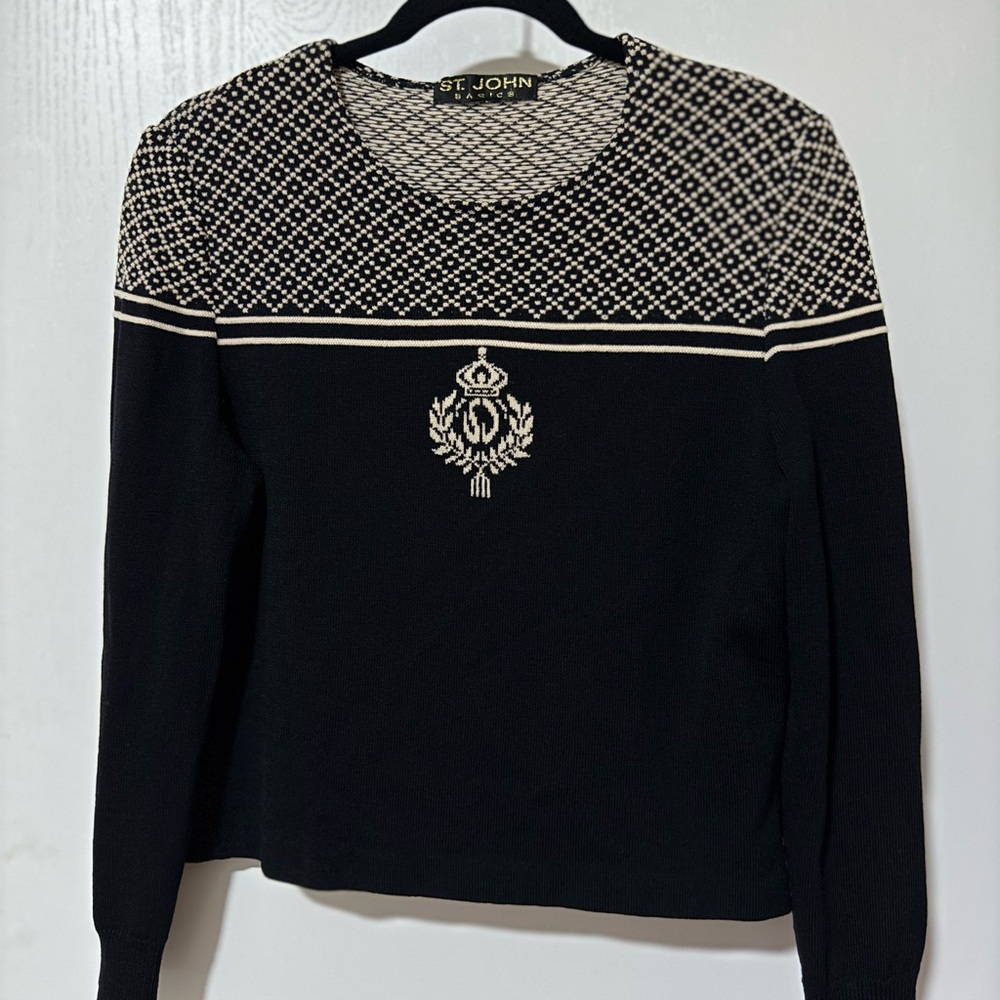 St. John Black and Cream Patterned Sweatshirt